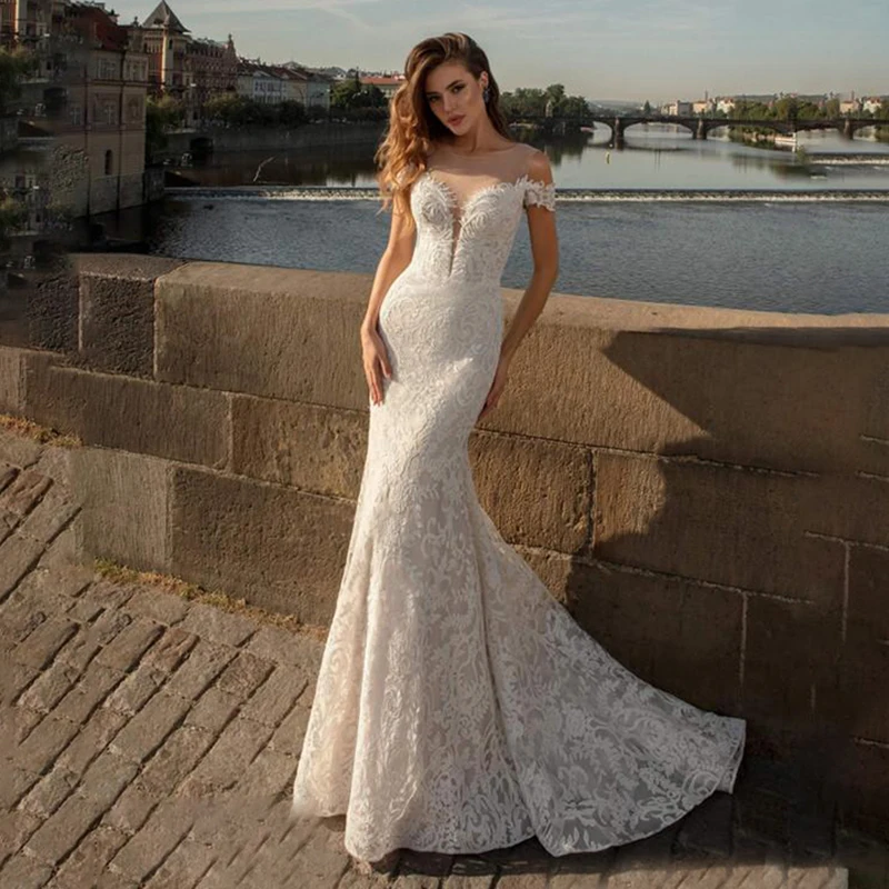 boho lace mermaid wedding dress