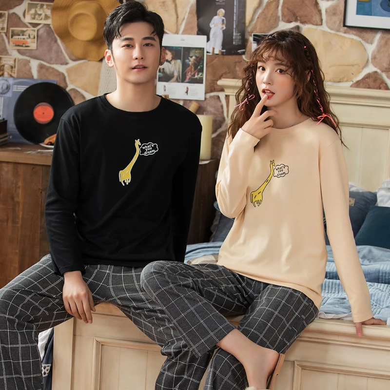 

Men/Women Autumn Fashion Animal Printing Round Neck Long Sleeved Full Sleepwear Couple Leisure Pajamas Set 3XL Female Nightys