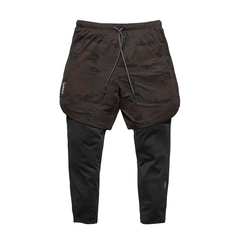 Новые поддельные 2 в 1 мужские укороченные штаны для тренажерного зала обтягивающие эластичные брюки быстросохнущие леггинсы мужские брюки