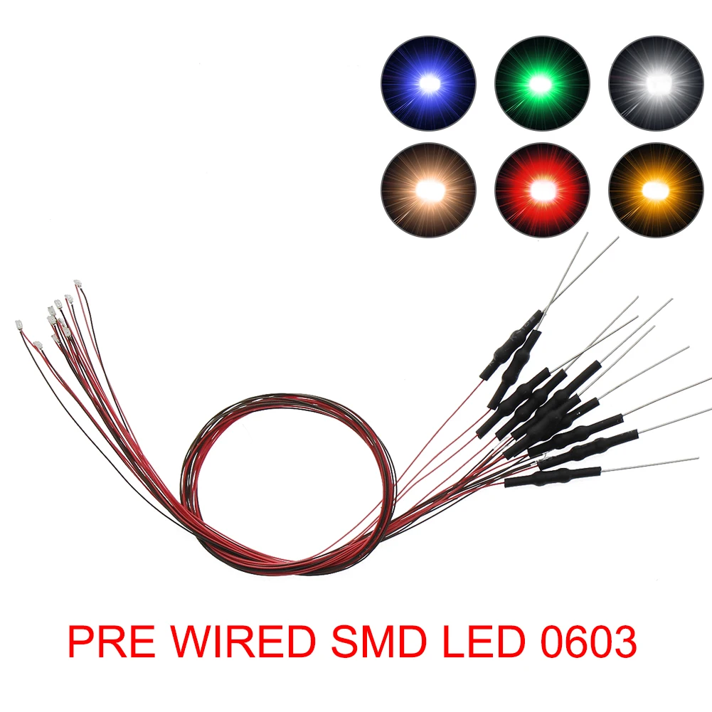 Evemodel Pre-soldered Green SMD Led 0603 Light 12V Wired Resistor 20cm Wire