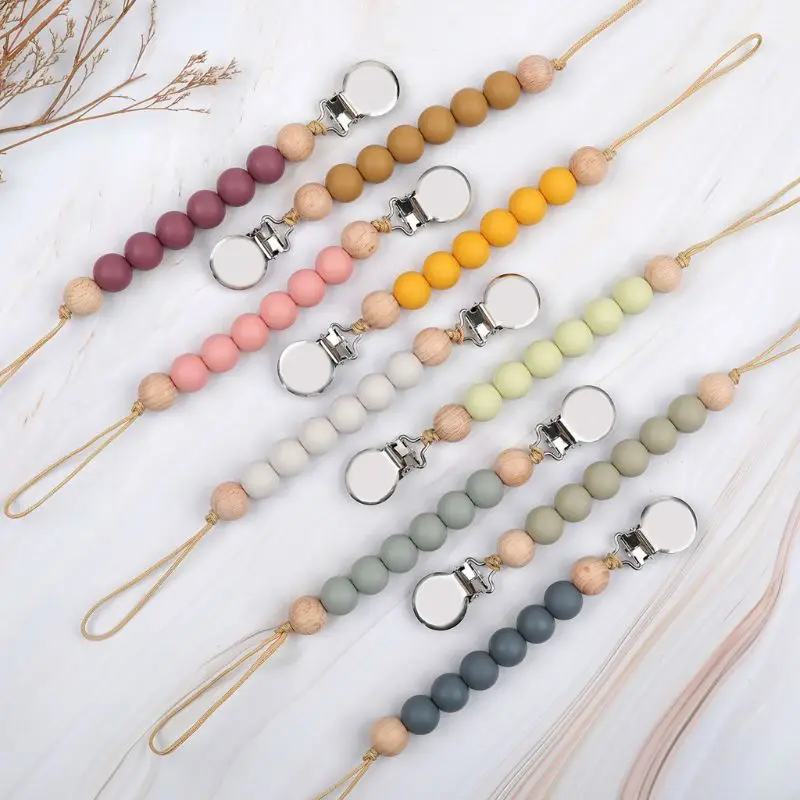 BPA Free Baby Pacifier Clips Chain Silicone Beads DIY Dummy Clip Nipple Holder Pacifier Chains
