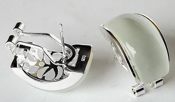 

Lady's charm 925 Sterling Silver 13*20mm Natural Clear White Cat Eye Opals Stud Earrings 5.29