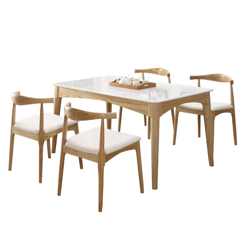 

Solid wood dining table and chair combination modern minimalist small apartment dining table home Nordic solid wood rectangular