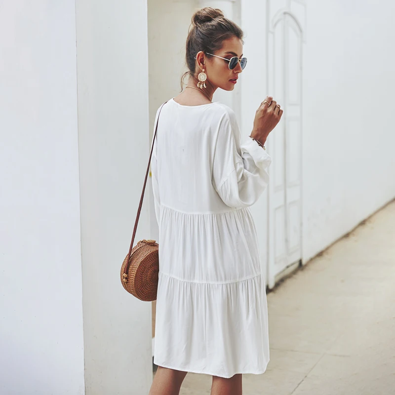Vogue Womens White Long Sleeve Dress 
