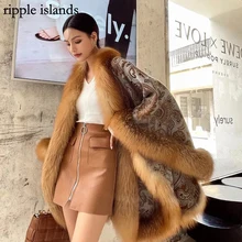 

Ripple Islands-Luxury Red Fox Faux Fur Winter Poncho Women Warm Capes Cloak Queen Of Flames long cloak Dhawl Winter Fox Fur