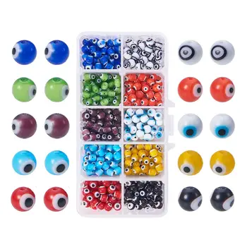 

1 Box Round Evil Eye Lampwork Beads Loose Beads Mixed Color for Jewelry Making