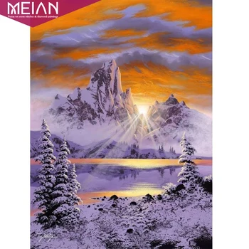 

2020 MEIAN Snow Mountain DiamondPainting Diamond Embroidery Winter 5d Diy Diamond Mosaic Cross Stitch Home Decoration