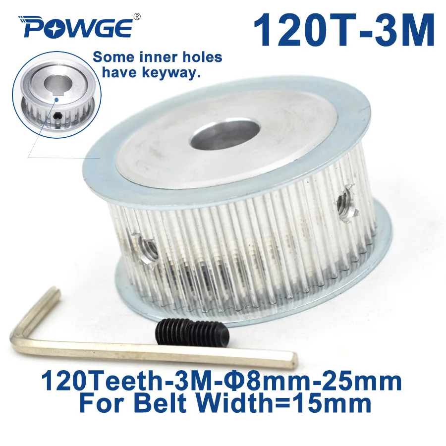 

POWGE 120 Teeth HTD 3M Synchronous Timing Pulley Bore 8/10/12/14/15/19/20/25mm for Width 15mm HTD3M Belt Wheel 120T 120Teeth