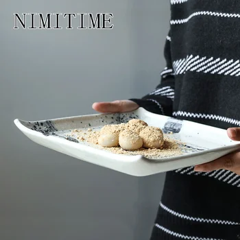 

NIMITIME Square Ceramic Breakfast Plate Household Dish Snack Pate Restaurant Flat Steak Plate Tableware