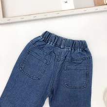 Детская одежда в Корейском стиле; Новинка года; сезон весна; детские джинсы для мальчиков и девочек; прямые повседневные брюки