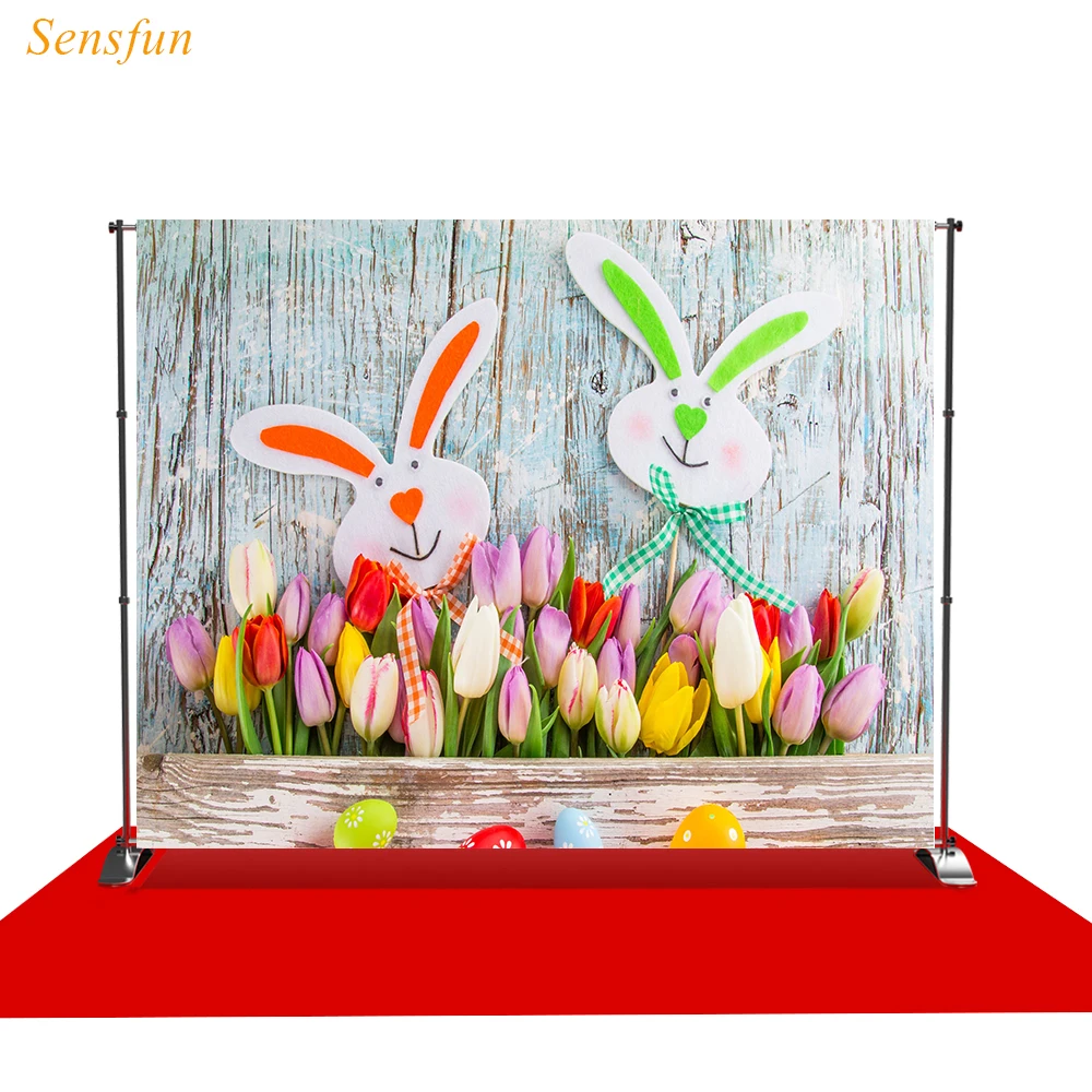 LEVOO Photography Backdrop Tulips Easter Eggs Bunny Wooden Wall Decoration Background Photo Studio Photocall Shoot Prop | Электроника