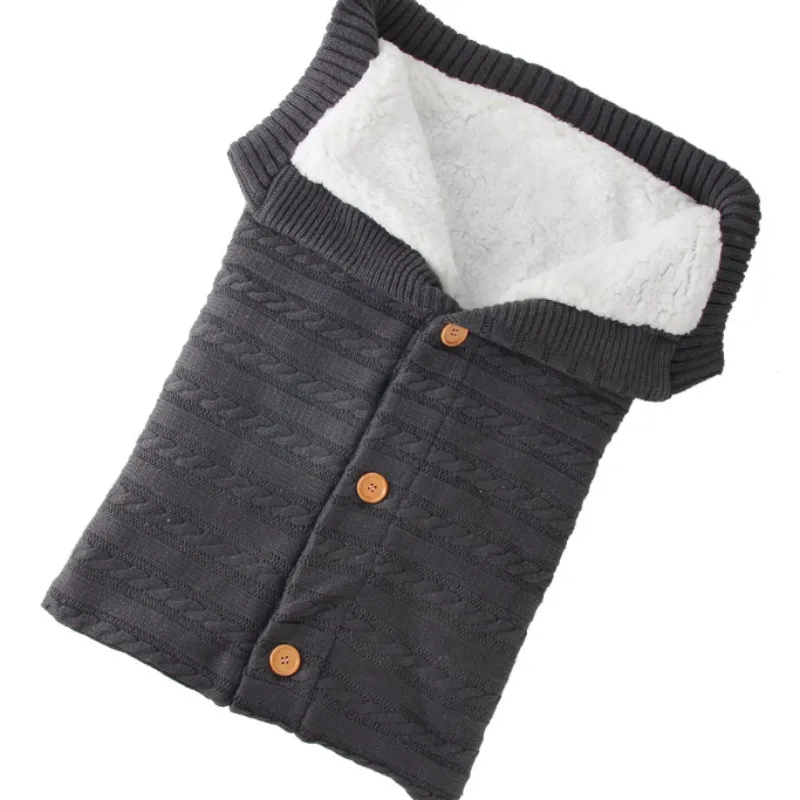 Теплые удобные трикотажные вязаные для новорожденных спальный мешок для новорожденных тележка завернутый одеяло для сна зимняя Для мальчиков и девочек спальный мешок - Цвет: Темно-серый
