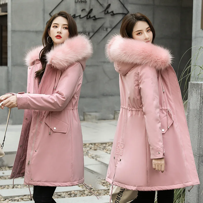 

2019 Autumn And Winter New Style down Jacket Women's Korean-style Mid-length Loose-Fit BF Waist Hugging Slimming Pike Fur Coat