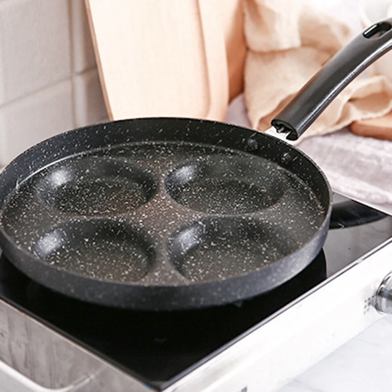 1Pcs Egg Pot Four Holes Omelette Pot Hot Pot Making Frying Pan Creative Non-Stick No Fumes Breakfast Barbecue Pot Cooking Pot