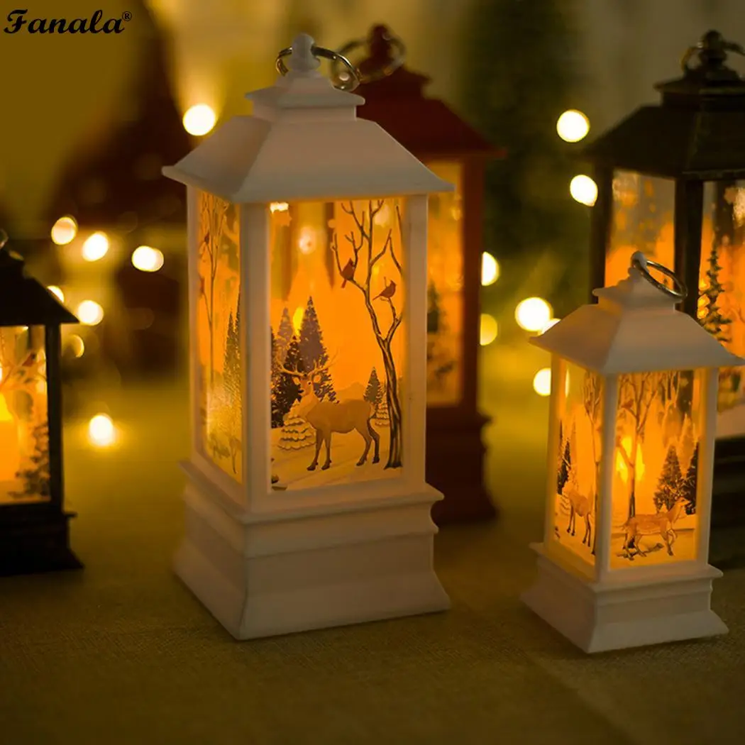 

Christmas Candle Lamp Hanging Lantern Imitation candle Vintage Mini Decorative Table Night Lamp Creative Print Lights Decoration