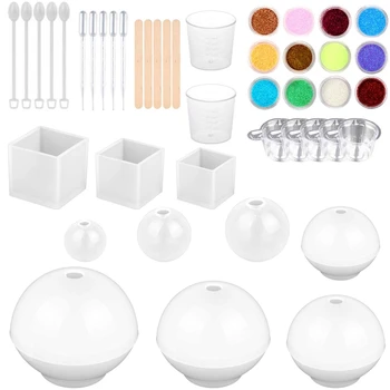 

10 Pack Jewelry Casting Molds Silicone Resin Jewelry Molds with 5 Wooden Stick, 5 Plastic Spoons, 5 Plastic Droppers, 7 Cups and