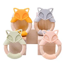 Wooden Toys Pendant Pacifier Nurse-Accessories Baby Silicone Ring Beech for Kid Fox 1pc