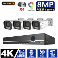 

4K POE NVR Kit 8MP Bullet Ai Color Night Two Way Audio Waterproof IP Camera 4CH Security Camera Surveillance System HDD 4TB