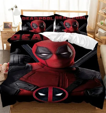 3 Pieces Set disney Deadpool Bedding Set Deadpool Corps Twin Bedroom Comforter Bedding Bed Linen Cotton Duvet Cover Pillowcase 1