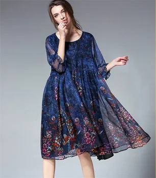 

Plus Size Women's Clothing chiffon Dresses 2020 Branded Summer Elegant Loose Dresses Mid-length Lace Embroidered Dress L-5XL