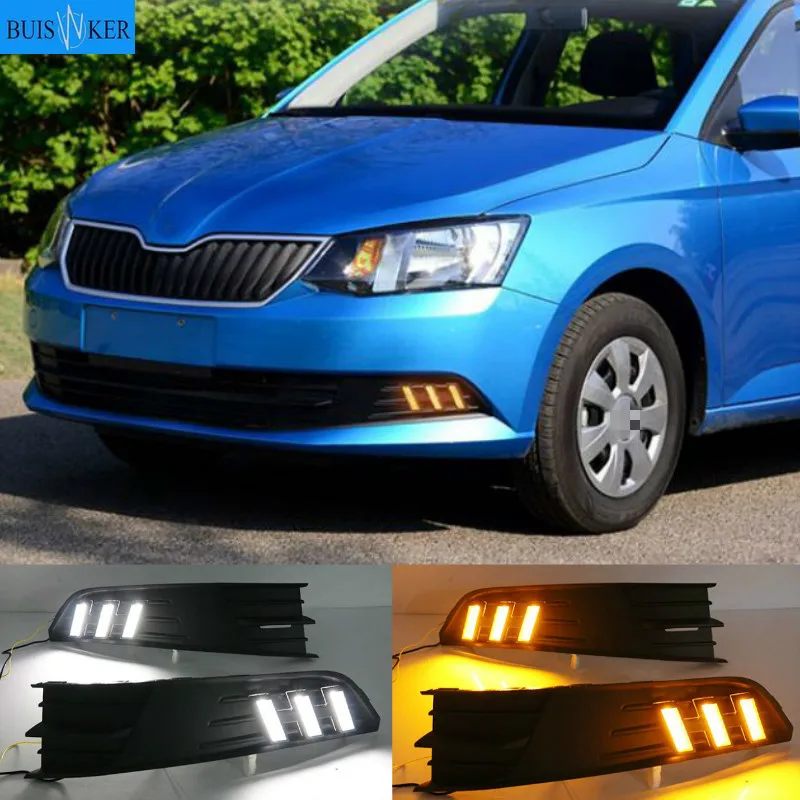 

LED Daytime Running Light With Fog Lamp Cover For Skoda Fabia 2015-2017,Super Brightness Waterproof ABS Car DRL 12V