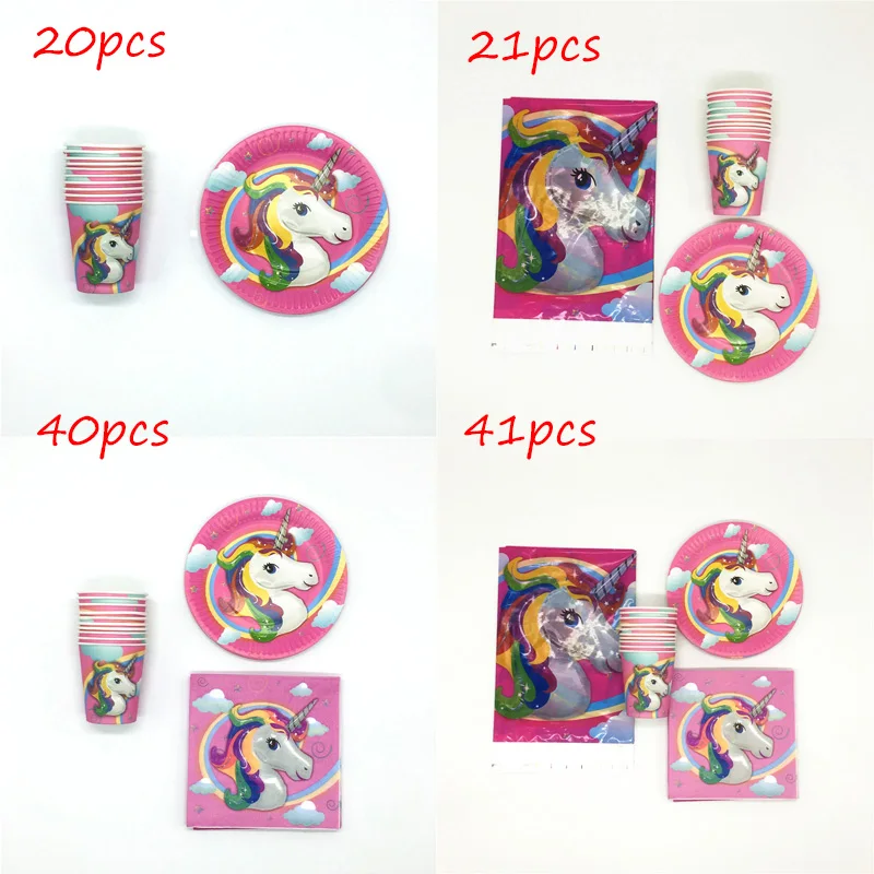 

Unicorn Theme 41 pcs/lot Disposable Tableware Supplies Paper Cups Plates Napkins Tablecloth Unicorn Birthday Party Decorations