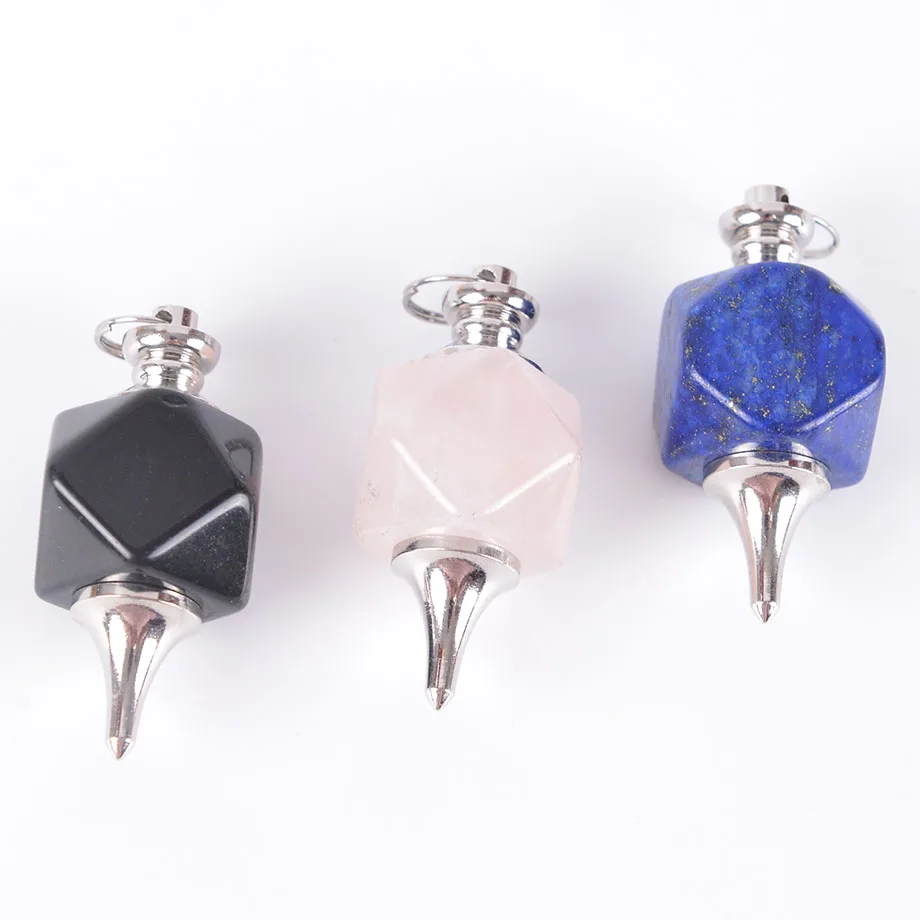 

Multifaceted Natural Stone Pendulum for Dowsing Divination Healing Pink Quartz White Crystal Pendant Women Men Jewelry D718—D723