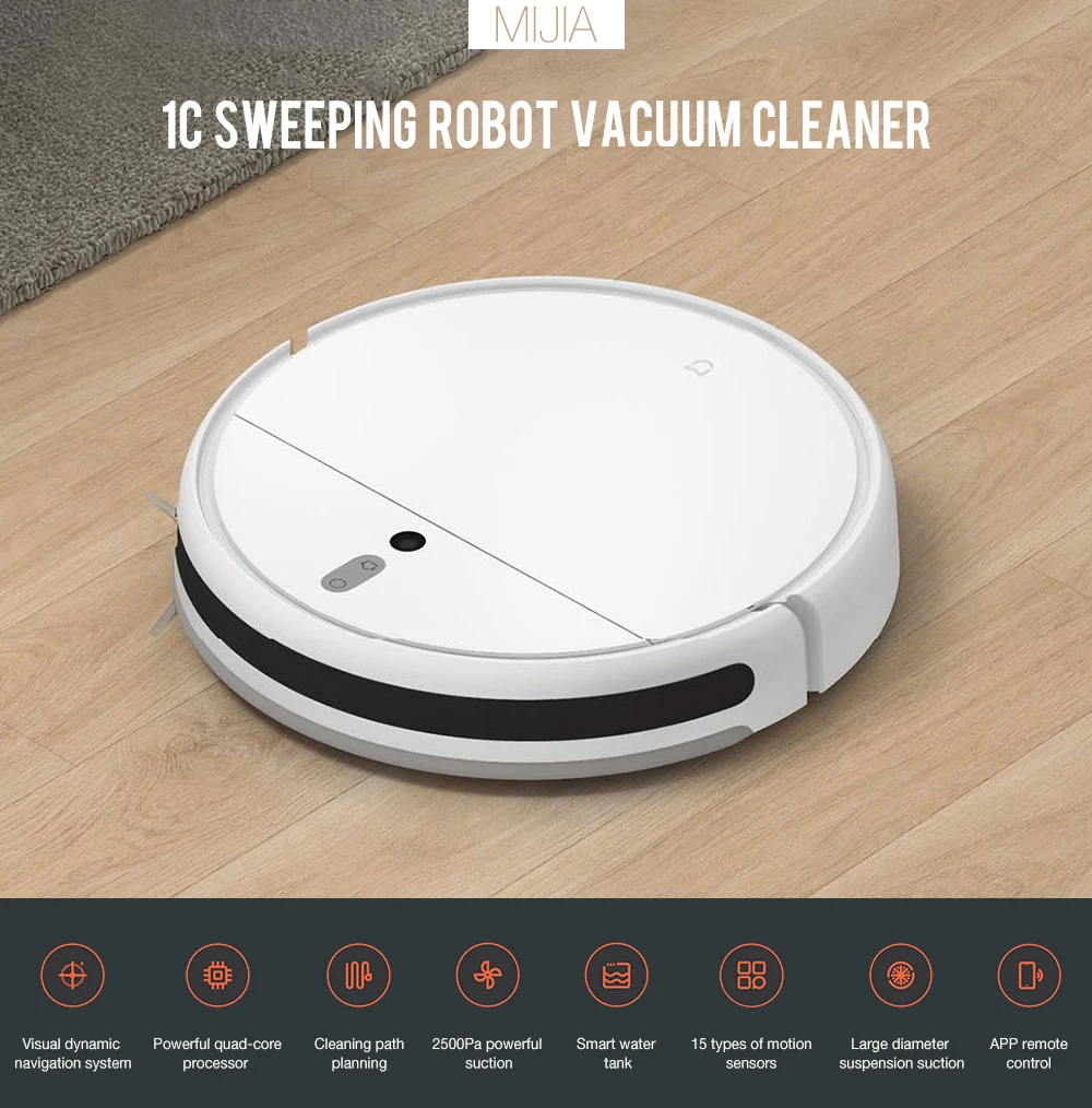 01 MIJIA 1C Sweeping Robot Vacuum Cleaner with Visual Dynamic Navigation Smart Water Tank 2500Pa Powerful Suction