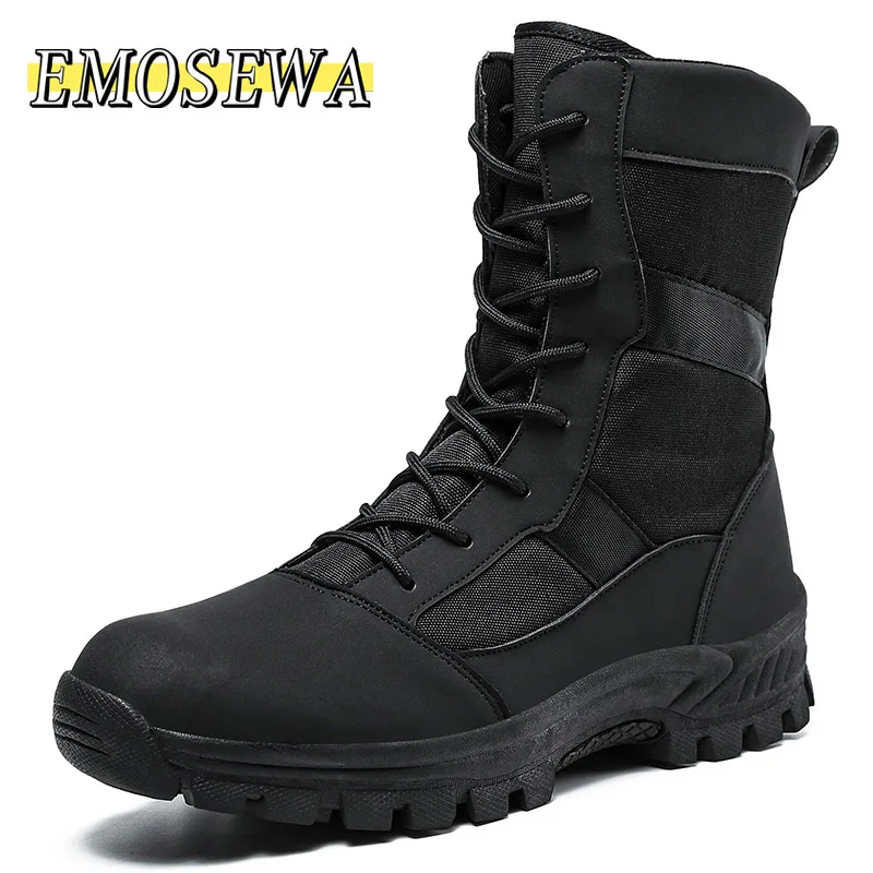 Táctico militar de tobillo botas de los hombres cuero para actividades al aire libre de invierno de piel de hombre de abrigo botas ejército botas de caza para hombres zapatos casuales Zapatos negro Bot