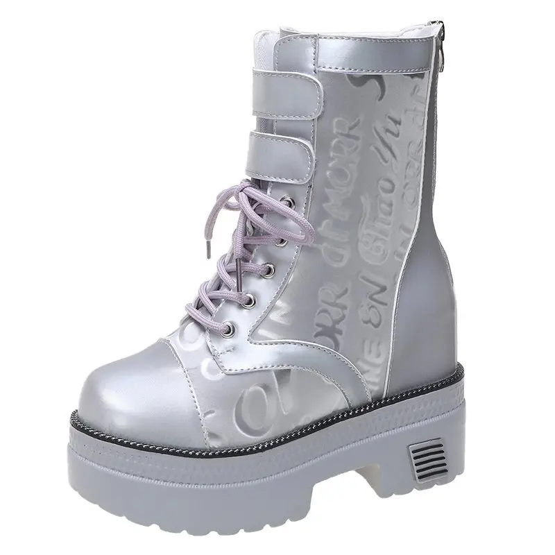 US $22.88 2020 Womens Autumn Ankle Boots Platform Breathable Chunky Sneakers Short Boots Round Toe 105cm Heel Thick Bottom Winter Boots