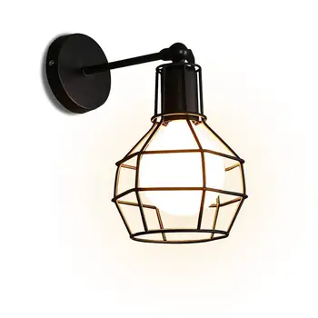 

Ganeed Industrial Wall Light Black Wire Cage 1-Light Flush Mounted Lamp Indoor Fixture Adjustable Sconce For Hallway Bedroom