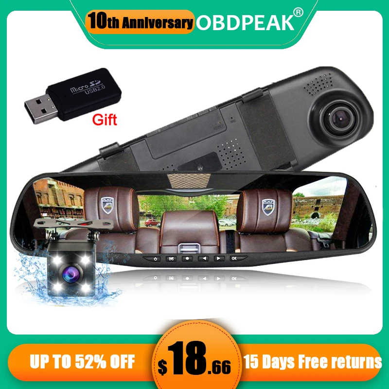 4,3-дюймовая Автомобильная DVR камера, белый экран, зеркало заднего вида, авто видеорегистратор с двумя объективами, видео регистратор HD 1080 p, в... 4,3-дюймовая Автомобильная DVR камера, белый экран, зеркало заднего вида, авто видеорегистратор с двумя объективами, видео регистратор HD 1080 p, в...