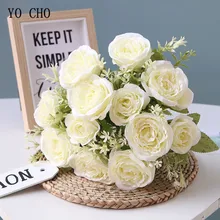 YO CHO розы букет 12 голов розы невесты Свадебный букет Цветочная композиция Искусственные цветы из шелка вечерние украшения для дома