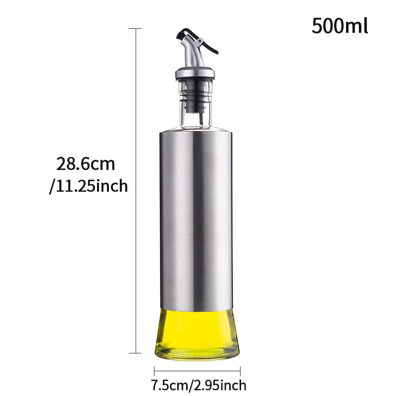 500 ML Нержавеющая сталь диспенсер оливкового масла бутылка для приготовления приправ бутылка для соуса уксуса бутылки для хранения кухонные инструменты аксессуары - Цвет: 500 ML