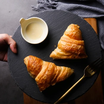 

HOT-30Cm New Western Round Natural Steak Plates Slate Dinner Plate Kitchen Dish Plate Bbq Dessert Cake Dishes Pizza Fruit Tray S