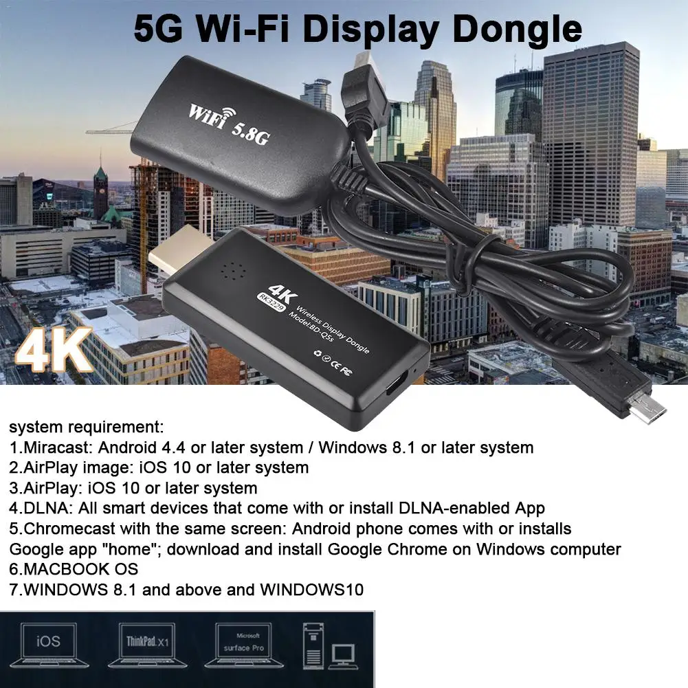 4K HD 5G Беспроводной Quad-core чип с Mara Экран ТВ Экран приемник Поддержка Chromcast проекции Wi-Fi Дисплей ключ