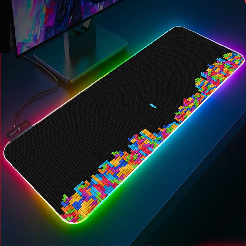 

XGZ Gaming Mousepad RGB Black Background Tetris Laptop Keyboard Pad Locking Desk Mat LED Glowing Mousepad XXL Gamer Gaming Desk