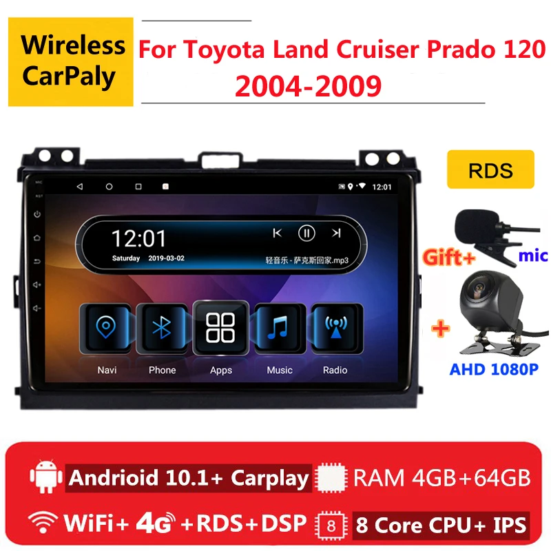 Автомагнитола 2 din 8 ядер android 10 для Toyota land cruiser prado 120 2004 2009 GPS DVD мультимедийный