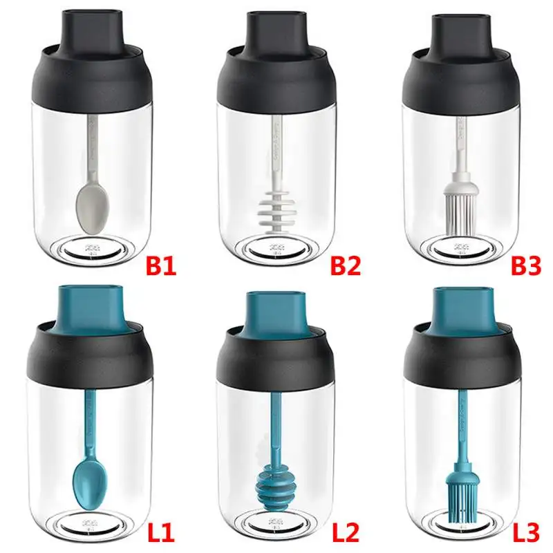 

Glass Transparent Seasoning Bottle Kitchen Salt Spice Jar With Spoon Moisture-Proof Honey Jar