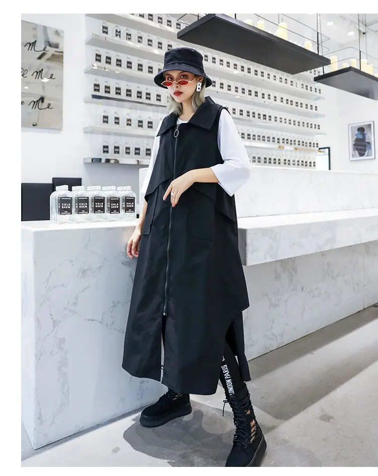 XITAO Длинная женская майка Женская корейская мода неправильный отложной воротник карман осень уличный стиль жилет WLD2423