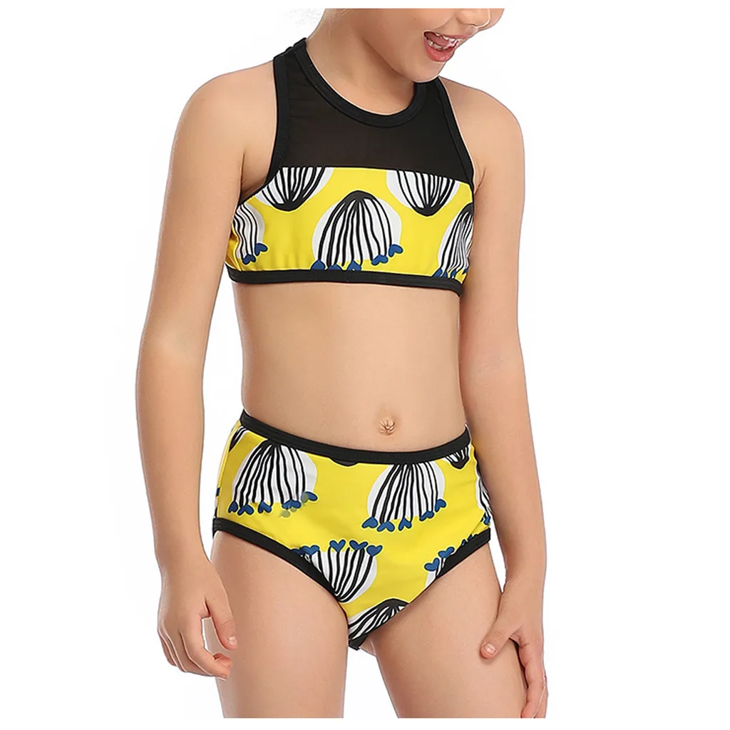 Комплект из 2 предметов; одежда для купания для маленьких девочек; монокини с принтом и пуш-ап; комплекты бикини; леопардовый купальник; купальный костюм; летнее бикини