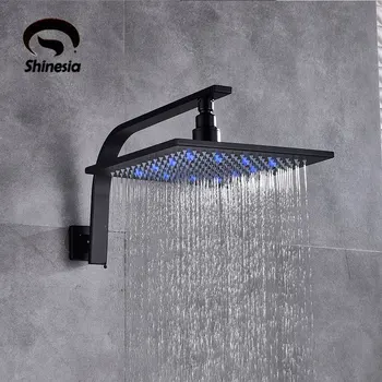 

Matte Black Thick Shower Head Brass material LED 10inch 12inch Rainfall bathroom accessories