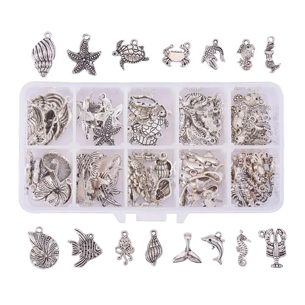 

90 pcs 15 Styles Tibetan Style Ocean Series Theme Alloy Pendants For Jewellery