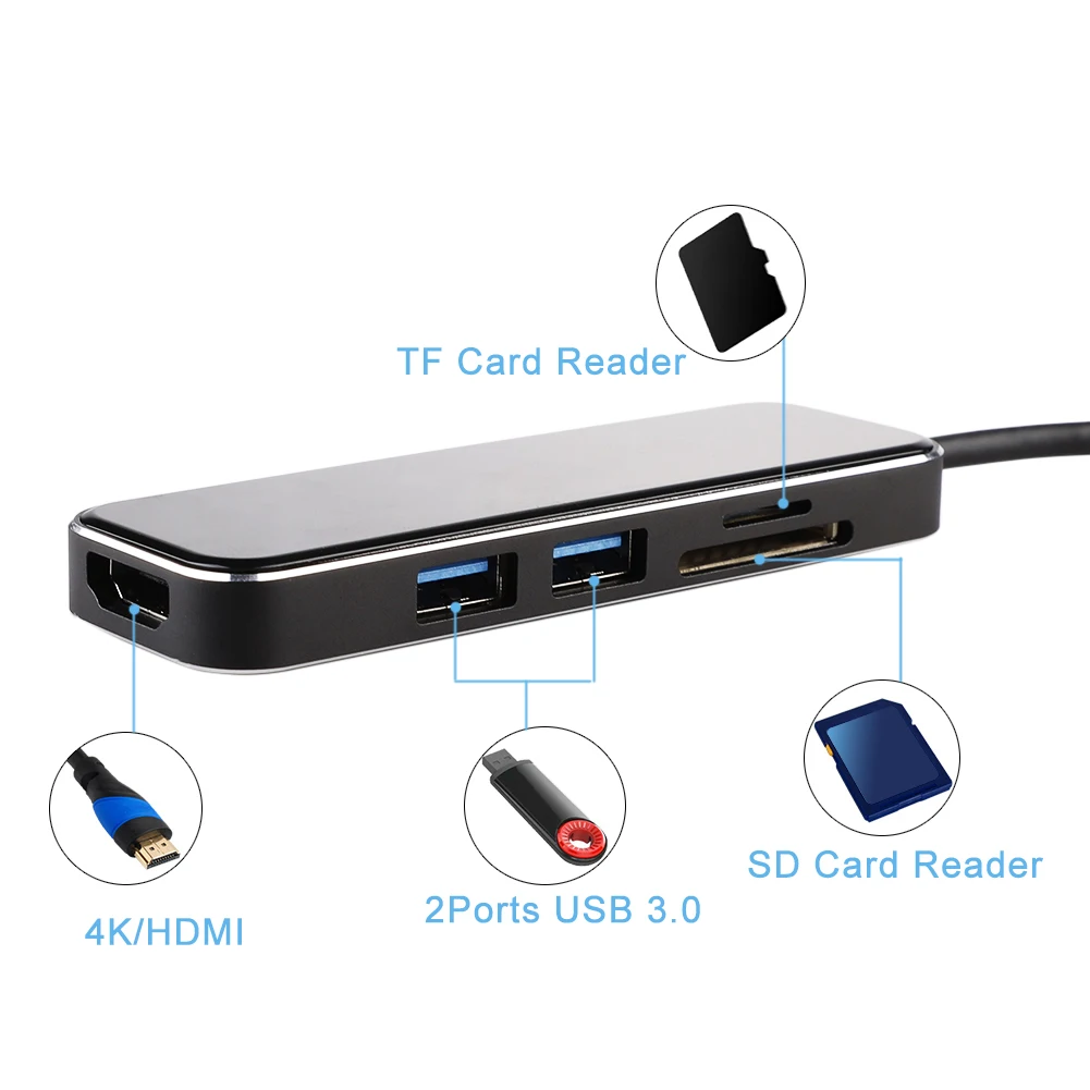 HDMI USB3.0x2 SD USB C концентратор type C до 4K HDMI концентратор USB 3,0 адаптер PD зарядный порт SD3.0 ридер Rj45 адаптер для MacBook Pro samsung huawei P20 - Цвет: HDMI USB3.0x2 SD