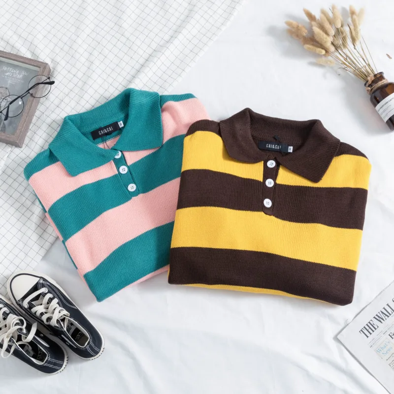 Winter Polo Sweater Men Warm Fashion Contrast Color Casual Striped Sweter Knit Clothes Sweater Man Loose Long-sleeved Pullover
