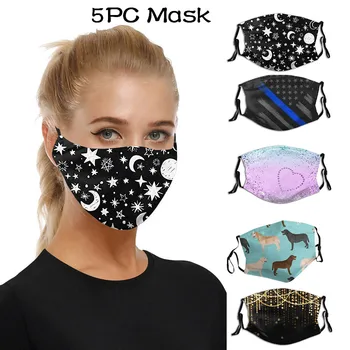 

5pc Mascarilla Unisex 3d Creative Fashion Print Outdoor Mask Cotton Washable Reusable Face Mask Adjustable Earloops Mask Masque