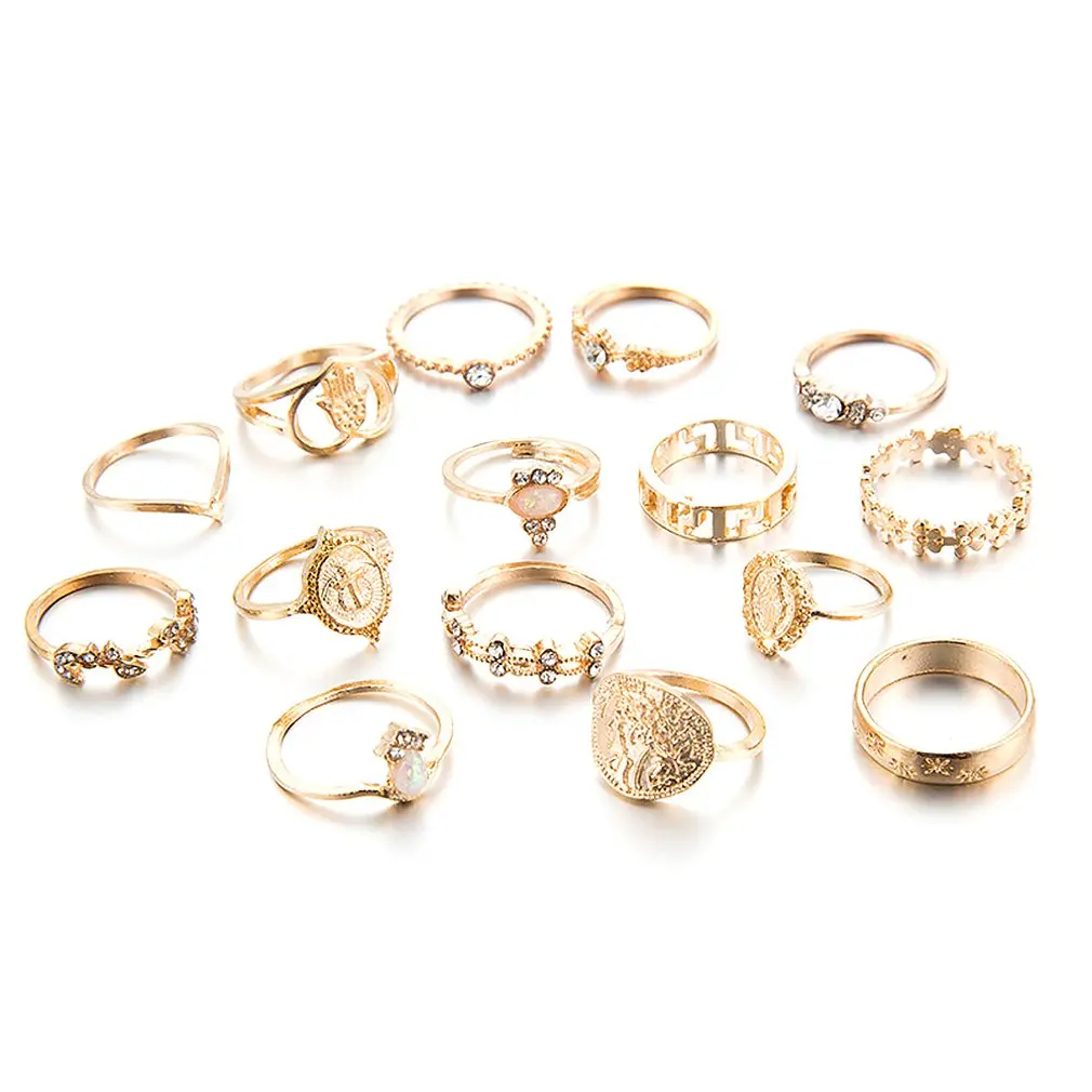 Креативный винтажный набор колец, золотая монета с крестиком, бриллиантовое кольцо для любви, 15 шт., винтажный набор колец