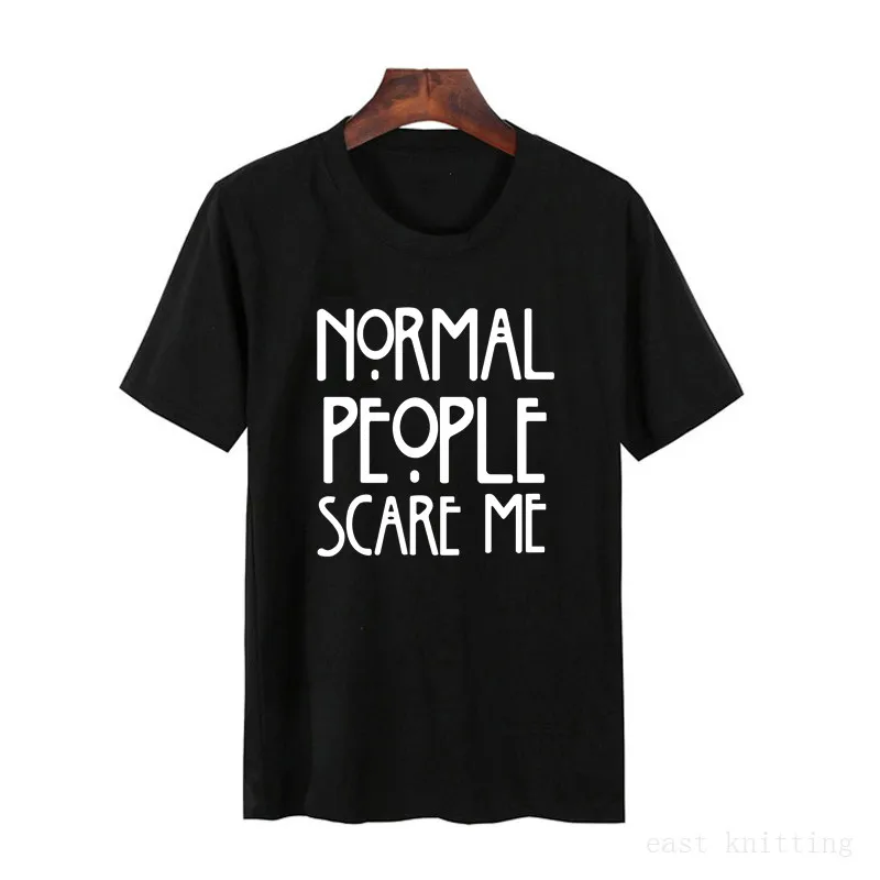 Женская футболка с короткими рукавами Harajuku черно-белая принтом Scare Me Tumblr | одежда