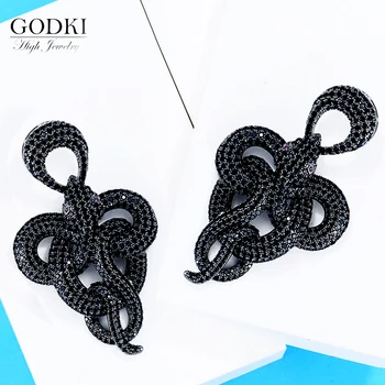 

GODKI Trendy Charms Big Twist Snake Statement Earring For Women Luxury Full Cubic Zircon Wedding Bridal DUBAI Dangle Earring