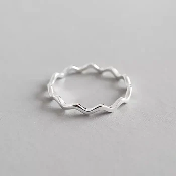 

100% 925 Sterling Silver Simple Thin Line Curve Wave Wild Smooth Ring
